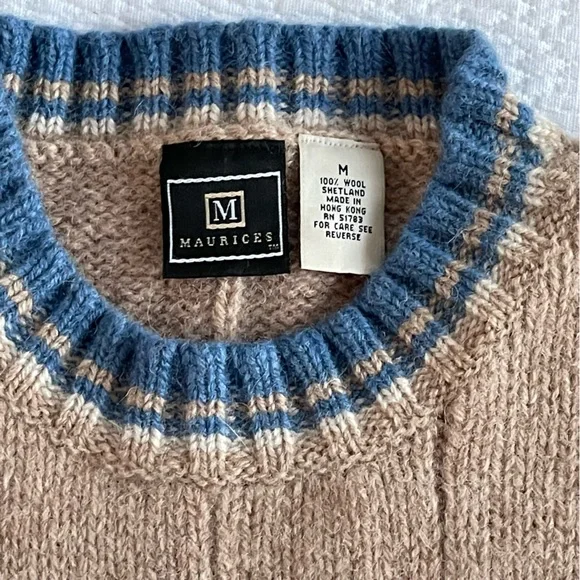 VTG Maurices Tan and Blue Jumper 100% Shetland wool. - Picture 3 of 8